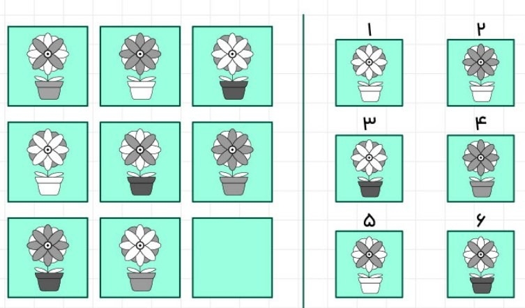 کدام یک از گلدان های شماره یک تا شش را باید در جای خالی قرار داد؟؟؟