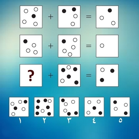 تعدادی مربع داریم که برروی هرکدام تعدادی نقاط سیاه و سفید وجود دارد. باتوجه به منطق شکل، بجای علامت سوال کدام گزینه قرار میگیرد؟